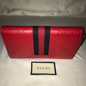 Gucci Signature Web zip around wallet RED